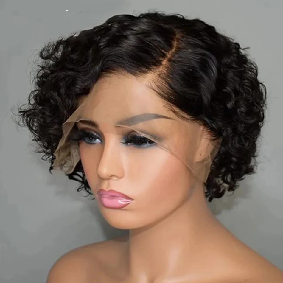 Vendor New Design For Summer Short Pixie Curl Hd Lace Remy Human Hair Wig Perruque Pixie Cut Hd Lace Front Wigs For Black Wome