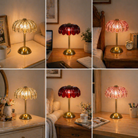Lampe de table sans fil moderne rechargeable à LED, en verre, en forme de fleur, pour restaurant, bar, hôtel, chambre à coucher, usage décoratif