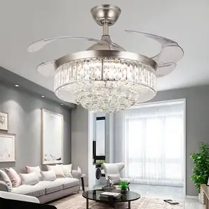 Modern 42 inç kristal asılı cam fan lambası led K9 tavan kristal fan ışık