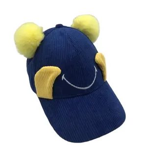Симпатичная Вельветовая бейсбольная кепка на заказ для малышей и детей, 6 панелей, с собственным логотипом, с вышивкой, регулируемая, для мальчиков и девочек, детские шапки