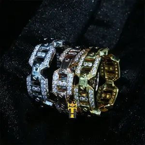 18K Vergulde Zirconia Ringen Maat 7 8 Shiny Cz Diamanten Zirkoon Steen Verharde Hiphop Ring
