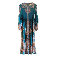 Robe élégante plissée à fleurs mi-longue en polyester antistatique, nouvelle collection printemps/été, style vintage chinois, col rond, manches longues