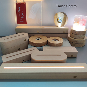 USb pil işletilen 3D gece işık yuvarlak Roval ahşap taban akrilik kristal Galaxy cam küp Led gece lambası ahşap taban - Product Image 4