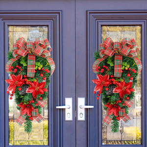 Guirlande de Noël en forme de goutte d'eau YUELIAN, écologique, en plastique artificiel, avec baies rouges et cônes de pin, pour accrocher à la porte d'entrée, en extérieur - Product Image 4
