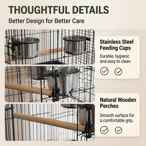 Cage à oiseaux luxueuse avec support, cage élégante pour <span class=keywords><strong>perroquet</strong></span>, cage à oiseaux, cage à canaris avec plateau, bols en acier inoxydable pour cockatiel - Product Image 6