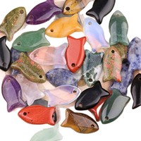 Pendentif en Pierre Naturelle Petit Poisson 22mm, Fini Poli, Vente en Gros