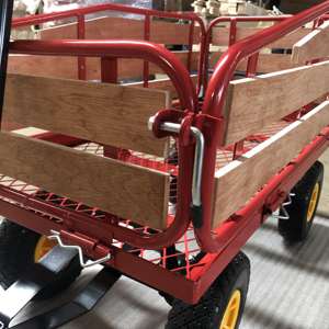 Carretilla de Jardín con Plataforma de Acero y Madera para Exteriores, Carro Utilitario con Rieles de Madera de Cuatro Ruedas para Niños, OEM - Product Image 3