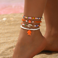Gelang Kaki Wanita Musim Panas INS Fashion, Turquoise Starfish Fish Turtle Multi Layered Seed Beads Shell Vintage Handmade