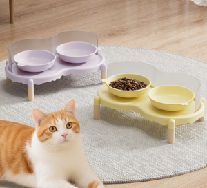 Wholesale Elevated Double <b>Ceramic</b> Pet Bowls, Anti-spill Raised Cat Food Water Bowl with Custom Logo - Product Image 1
