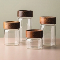 Bocal en verre hermétique personnalisé avec couvercle en bois d'acacia, gravure de logo, pour le stockage d'aliments secs ou de fleurs séchées