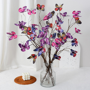 Branches de papillons artificiels Qianzhu, fleurs en soie plastique de couleurs mélangées, décoration de mariage et de maison 33437281404 - Product Image 1