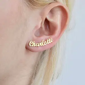 初始耳环不锈钢字母名称耳环个性化名称不对称耳环螺柱