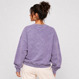 Nueva Sudadera de Mujer con Lavado Ácido, Algodón y Felpa, Puños Acanalados, Hombros Caídos, Estilo Urbano, Moda - Product Image 2
