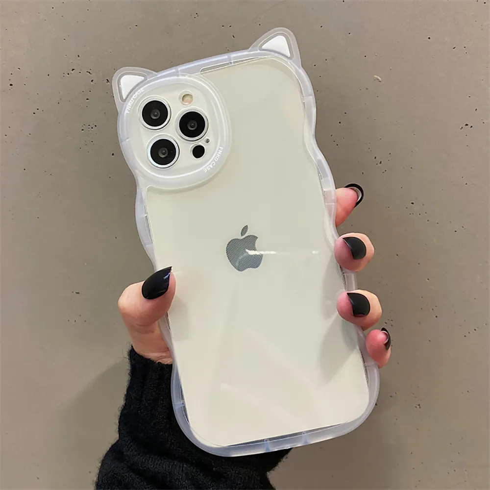 Phone Case Ears Iphone Cute Cat Ear Curly Wave IPhone Case Transparent Bumper Cover For Phone Case Ears Iphone Cute Cat Ear Curly Wave IPhone Case Transparent Bumper Cover For