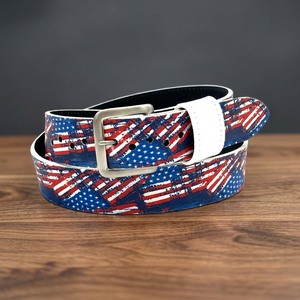 Ceinture de baseball décontractée avec motif drapeau américain, impression par transfert thermique, boucle rectangulaire argentée, design durable - Product Image 4