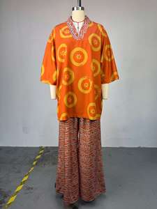 Ensemble 2 pièces pour femme : haut kimono imprimé bohème et pantalon large - Tenue décontractée ample style africain - Product Image 3