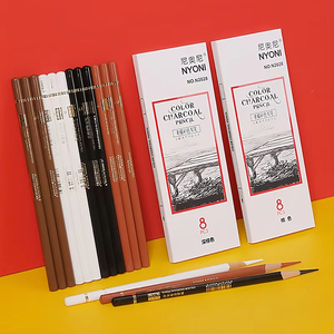 Long lanh 8pcs than bút chì đen nâu sẫm Than trắng phấn bút chì cho phác thảo vẽ và làm nổi bật - Product Image 6