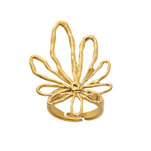 <span class=keywords><strong>Bague</strong></span> Fleur Creuse Abstraite Vintage Française pour Femme, Plaqué Or 18 carats, <span class=keywords><strong>Acier</strong></span> <span class=keywords><strong>Inoxydable</strong></span>, Bijou Artistique Floral Tendance - Product Image 4