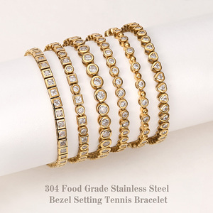 Nuovissimo Bracciale Tennis in Acciaio Inossidabile con Incastonatura a Castone, Zirconia Cubica AAA, Placcatura PVD, Impermeabile, Gioielli Personalizzabili - Product Image 1