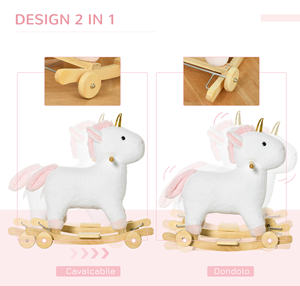 HOMCOM Cheval à bascule licorne pour enfants avec base incurvée et roues, cheval à bascule 2 en 1 avec sons intégrés et couverture en peluche, pour enfants - Product Image 4