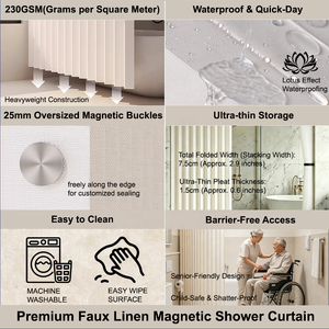 Mansion Design <span class=keywords><strong>Rideau</strong></span> de douche magnétique 94'' à accordéon peu encombrant pour salle de bain de luxe à plafond haut en polyester - Product Image 3