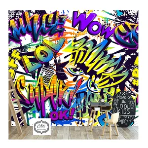 Komnni Bức Tranh Tường 3D Đầy Màu Sắc Tiếng Anh Bảng Chữ Cái Graffiti Hình Nền Trang Trí Nội Thất Phòng Khách Hình Nền Cho Tường