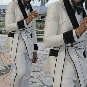 بدلة زفاف رجالية مصنوعة حسب الطلب بدلة من قطعتين بقصة ضيقة مع تصاميم جاكار مقاس كبير لملابس حفلات التخرج للرجال - Product Image 3