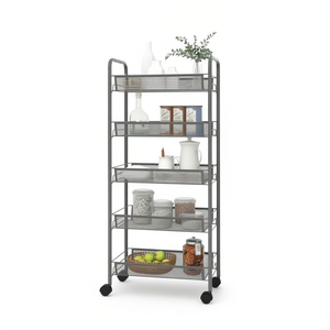 Carrito de Cocina de Hierro Gris de 5 Niveles, 18.1x10.2x41.3, Estante de Almacenamiento de Diseño Industrial, Carrito de Cocina Independiente - Product Image 1