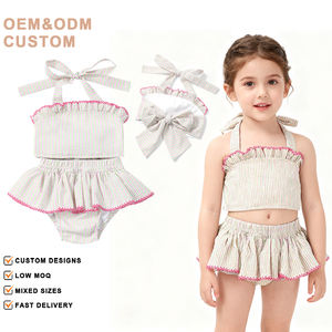 Cotton Seersucker Kids Clothes Summer Beach <strong>Bathing</strong> <strong>Suit</strong> 2 Pieces Swimwear Baby <strong>Girls</strong> Swimsuits - Product Image 1