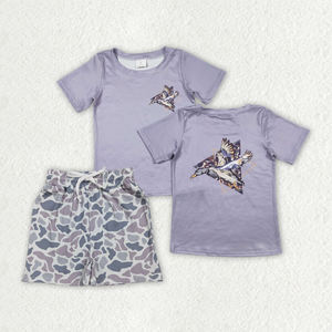 Conjunto de Ropa Casual de 2 Piezas para Niños, Camiseta y Pantalones Cortos con Estampado de Camuflaje RTS Hunting Mama's Boy, Primavera Otoño, 95% Algodón - Product Image 3