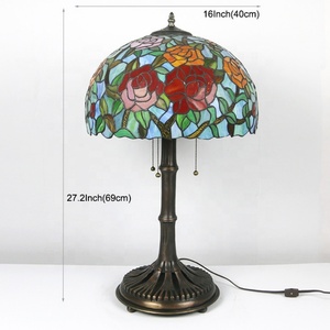 LongHuiJing 16 Inch European Rose Flower Stained Glass Lamp Desk Lights Tiffany Home Table Lamp With Copper Base Stand Lamp - Product Image 4