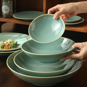 Juego de Vajilla de Cerámica Lisa en Verde Claro con <span class=keywords><strong>Pintura</strong></span> Subesmalte, Plato Hondo, Platos Planos, Plato Redondo, Estilo Minimalista - Product Image 5