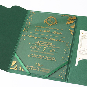 <span class=keywords><strong>Carte</strong></span> acrylique transparente avec pochette verte émeraude, Invitations créatives pliables, feuille <span class=keywords><strong>d</strong></span>'or avec <span class=keywords><strong>carte</strong></span> de <span class=keywords><strong>d</strong></span>étails de mariage - Product Image 5