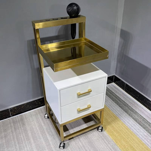 Chariot de Salon de Beauté de Haute Qualité, Style Blanc MDF et Métal Doré, Chariots à Main pour Salon de Coiffure - Product Image 3