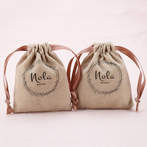 Promotional Small Wedding Linen Cotton Velvet <b>Gift</b> Jewelry Bag Custom Logo Printed Velvet Suede Drawstring Pouch for Display - Product Image 1