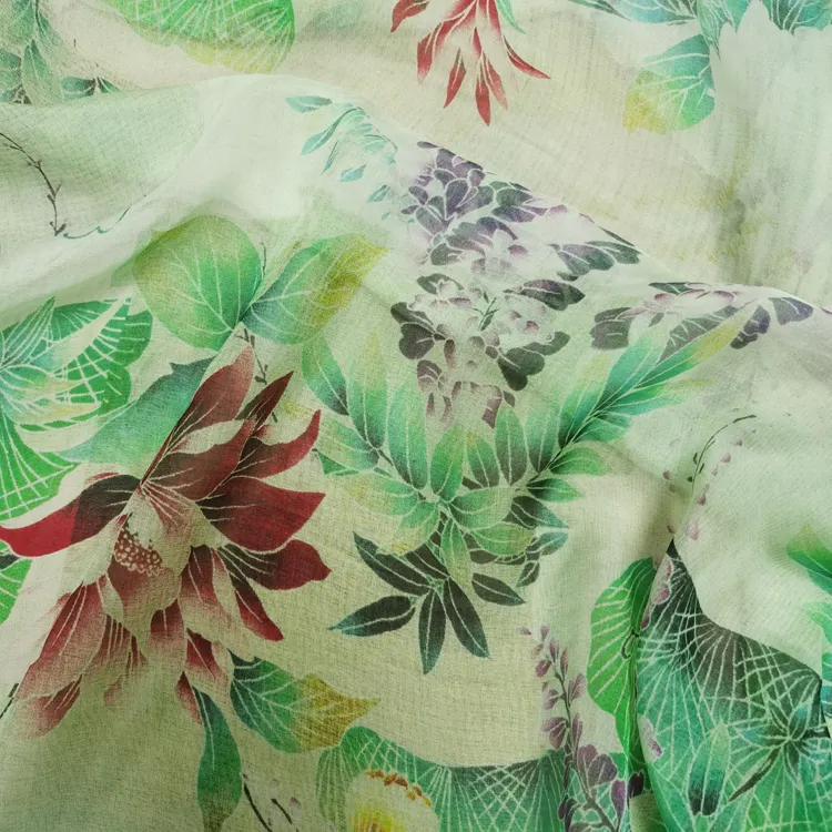 1.4cm Transparent Light Voile 100%Pure Silk Chiffon Fabric Digital Printing for Sudanese toub