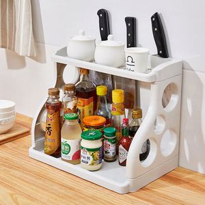 <b>Kitchen</b> Seasoning Double-tier Non-folding Plastic Multifunction Storage Knife <b>Rack</b> Spices Containers - Product Image 4
