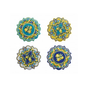 Ensemble de 4 dessous-de-plat et sous-verres Brandani, 10 cm, en céramique bleu agrumes, décoration de cuisine - Product Image 1