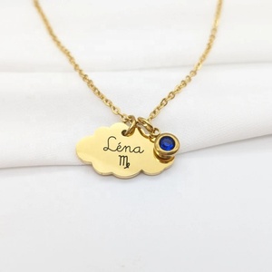 Collana in Acciaio Inossidabile con Logo Personalizzato, Testo e Nome Incisi, Ciondolo a Forma di Nuvola con Pietra Portafortuna, Regalo alla Moda - Product Image 3