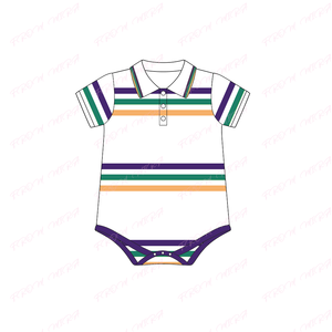 Abbigliamento <span class=keywords><strong>per</strong></span> bambini da due fratelli abbinati Mardi Gras <span class=keywords><strong>Polo</strong></span> Set pagliaccetto in cotone viola verde dorato a righe carnevale vestito da ragazze - Product Image 2