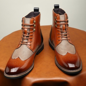 Chaussures en cuir pour hommes de style britannique, nouvelle collection de luxe, à blocs de couleur, montantes, décontractées et élégantes, bottines rétro à la mode - Product Image 1