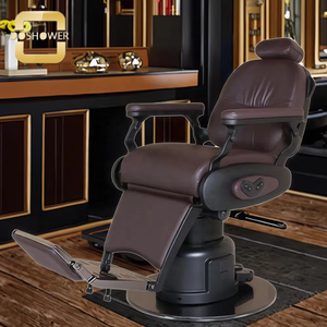 Silla de peluquero eléctrica multiusos reposacabezas de silla de peluquero de estilo hidráulico reclinable para silla de peluquero marrón paquete dorado - Product Image 1