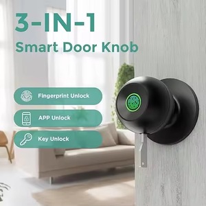 Tuya App Remote Control Zinc Alloy <strong>Black</strong> Keyless Smart Fingerprint Round Ball <strong>Knob</strong> Lock with Memory Card BLE <strong>Door</strong> Lock - Product Image 4