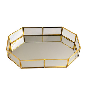 Gold Octagonal Glass Jewelry <b>Tray</b> <b>Mirror</b> Surface Desktop Organizer Storage For Accessories Home Decor - Product Image 4