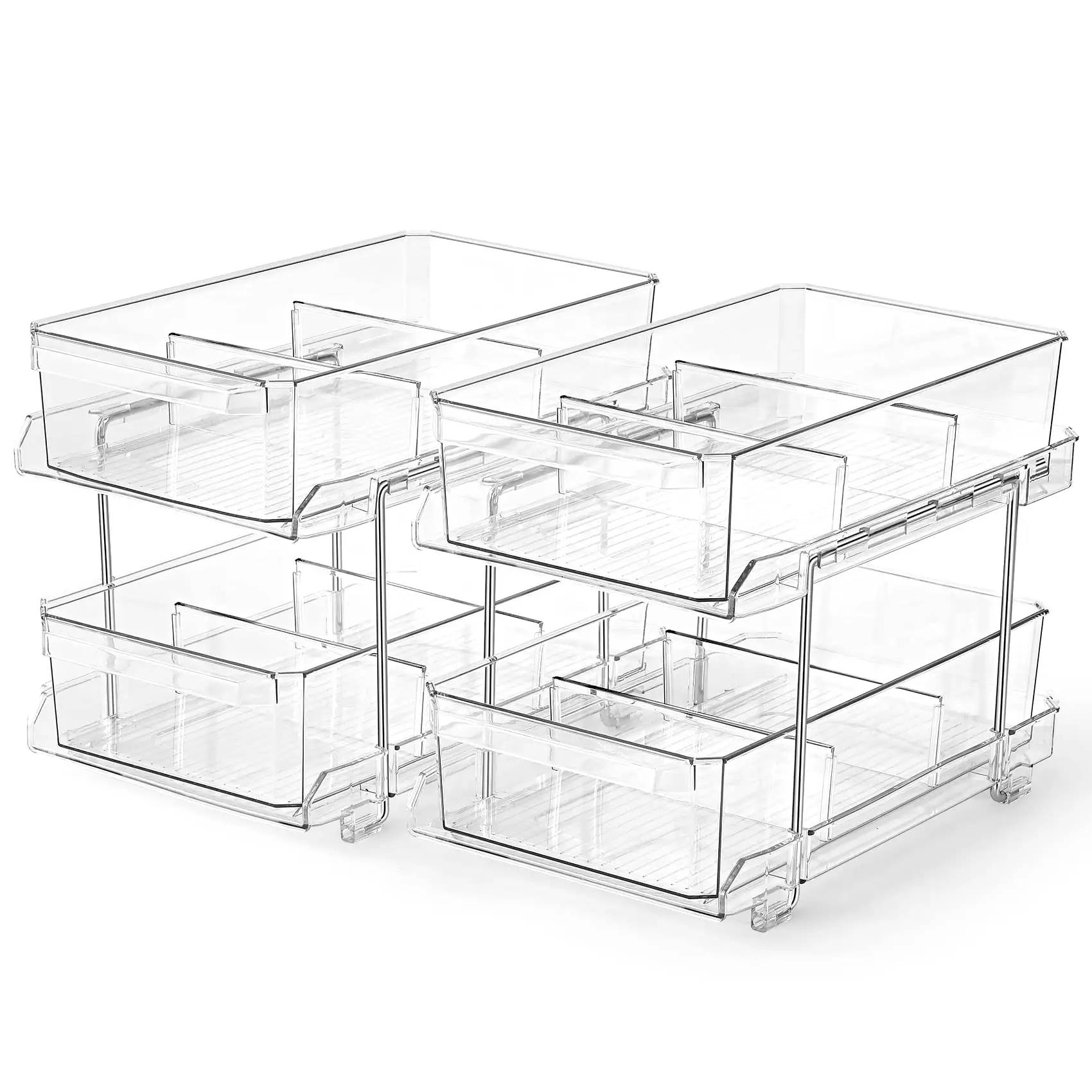 2 Tier Clear Organizer With Dividers Multi-Purpose Slide-Out Storage Container