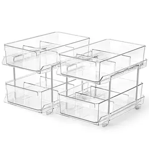 2 Tier Clear Organizer With Dividers Multi-Purpose Slide-Out Storage Container