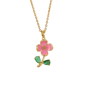 Collane di lusso per ragazze in rame e zircone con fiori colorati a <span class=keywords><strong>tulipano</strong></span> rosa ciondolo per san valentino da donna regalo <span class=keywords><strong>collana</strong></span> di fiori ad uno strato - Product Image 5