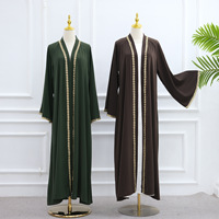Nisa 2025 Eid Ramadan vêtements islamiques Cardigan Abaya Dubaï modeste broderie manches conception noir Abaya robe en gros