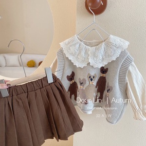 Dear Lin Girls Autumn Knitted Vest Set With Bear Pattern Cotton Wool Blend Outfit For Toddlers - Product Image 4