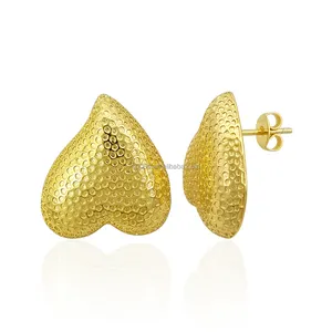 Heart Elegant Statement Brass 18K Gold Plated Earrings Hammer Heart Earrings For Women